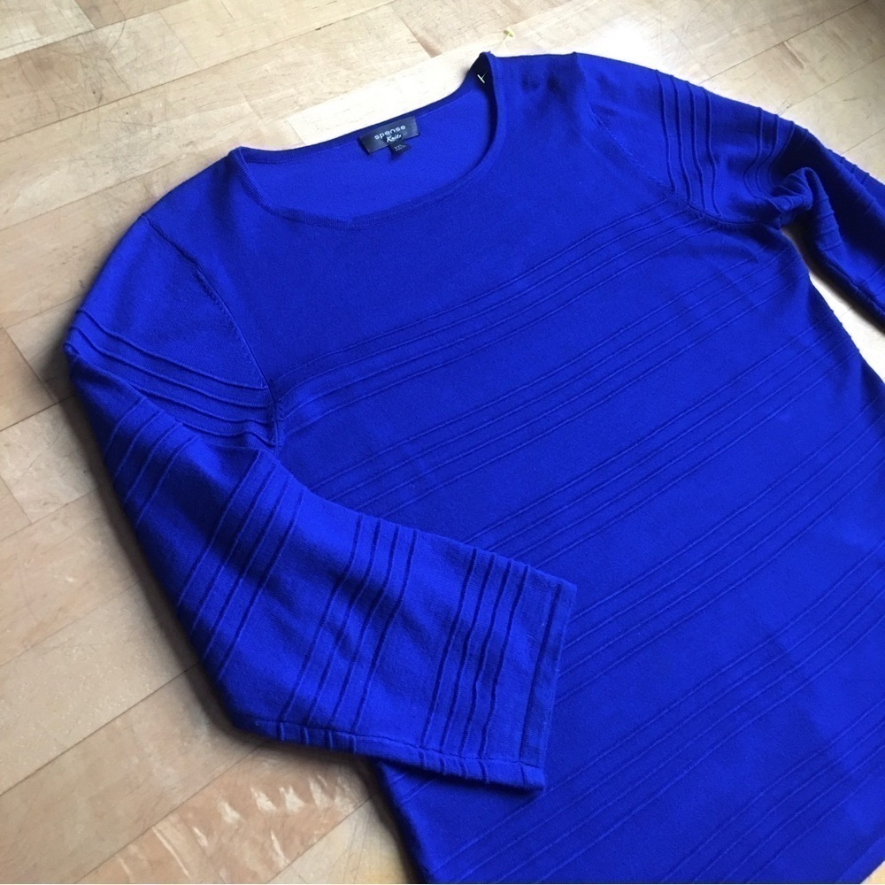 Spense Knits Scoop Neck Ribbed Stripe Sweater, Lightweight, Royal Blue, Size XXL